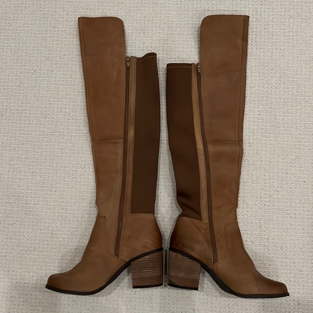 Tan faux suede over the knee boot size 8